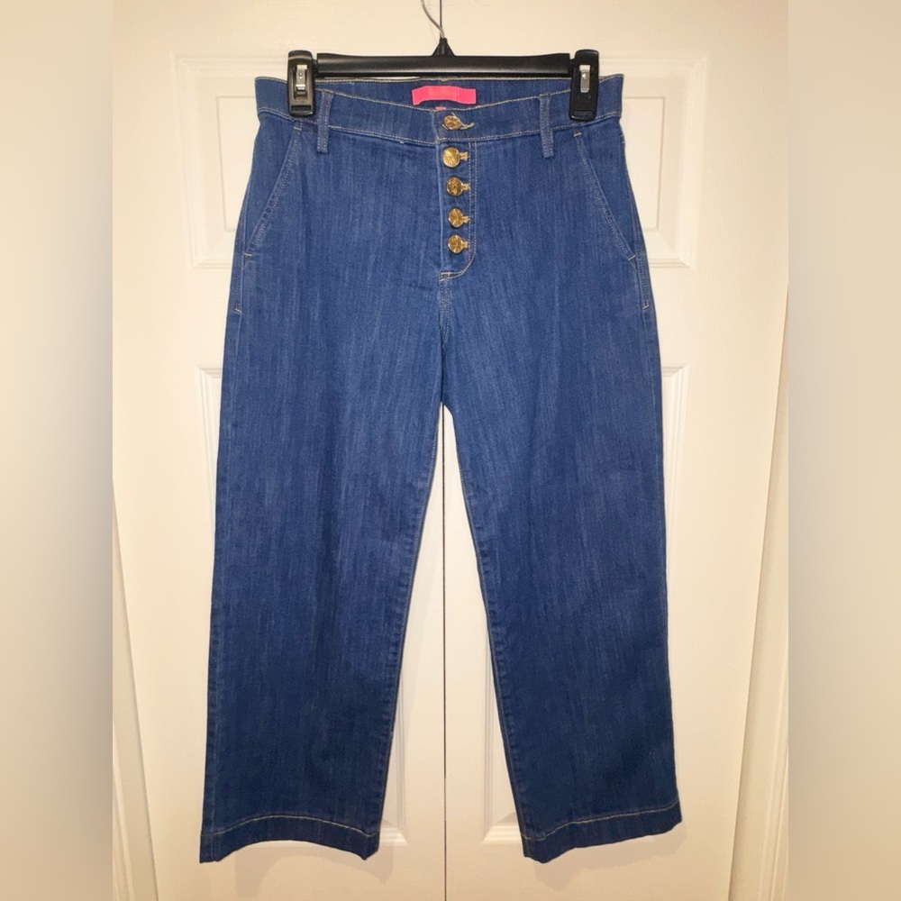 Lilly Pulitzer Aileen High-Rise Straight-Leg Cropped Pineapple Grove Wash Sz 4